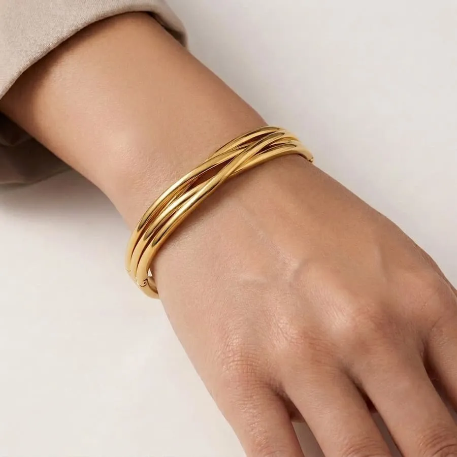 Bracelete banho dourado 4 fios Trancados - Imagem 2