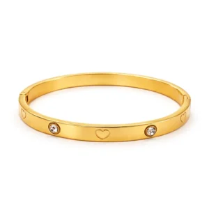 Bracelete banho dourado coração e zircônia
