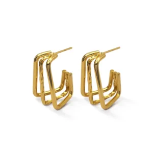 Brinco banho dourado - 3 fios Retangulos liso