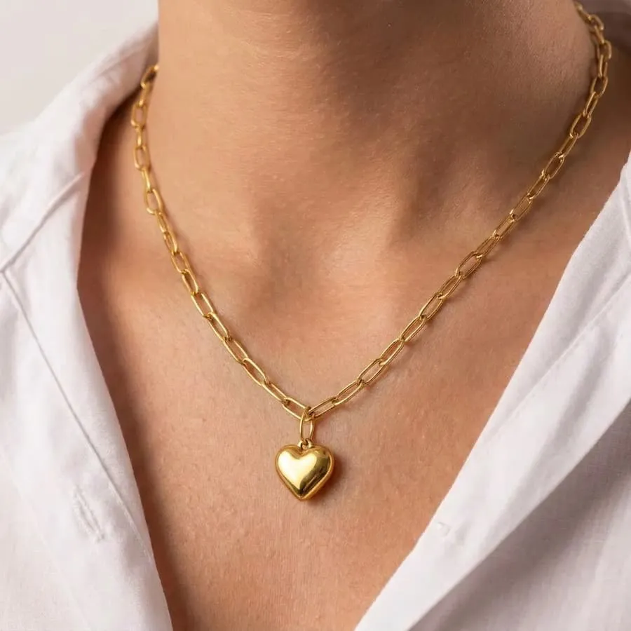 Colar banho dourado Elo Cartier alongado Coração robusto - Imagem 2