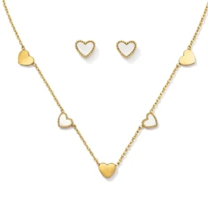 Conjunto banho dourado - Coração resinado e liso