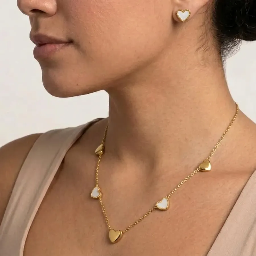 Conjunto banho dourado - Coração resinado e liso - Imagem 2