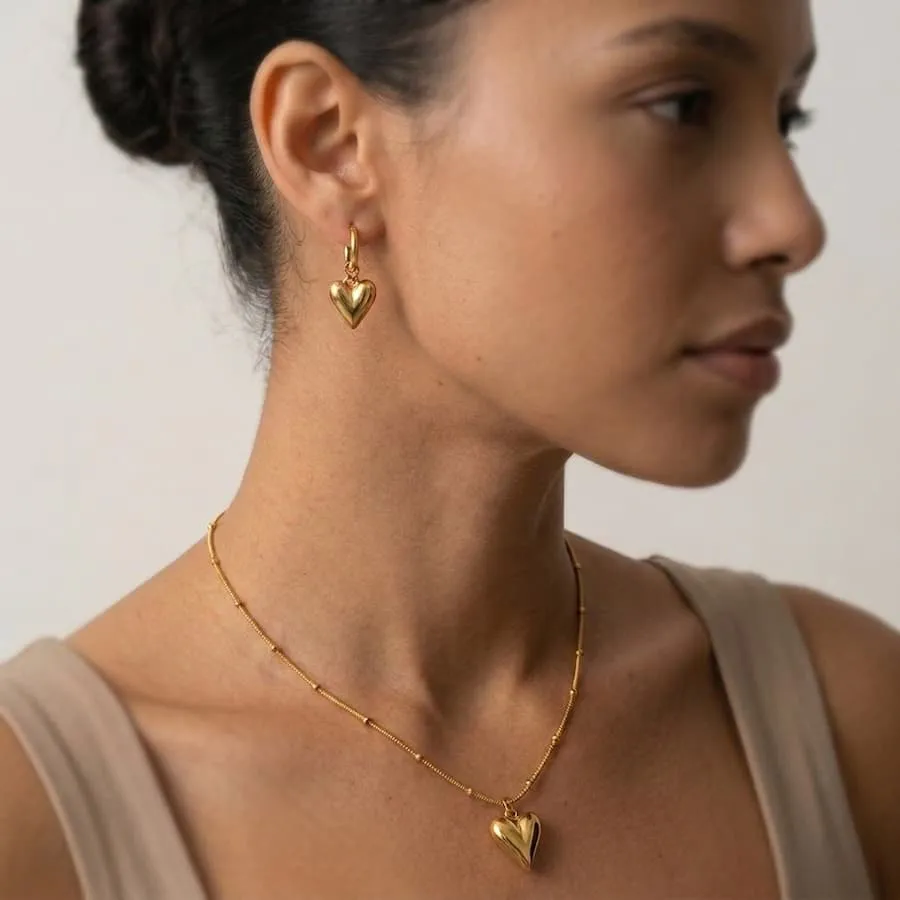 Conjunto banho dourado - corrente serpente bolinha e Coracao - Imagem 2