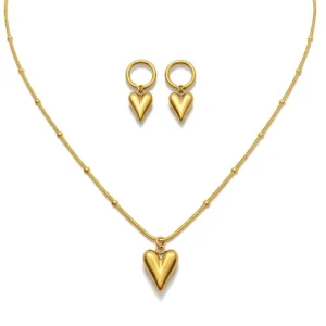 Conjunto banho dourado - corrente serpente bolinha e Coracao