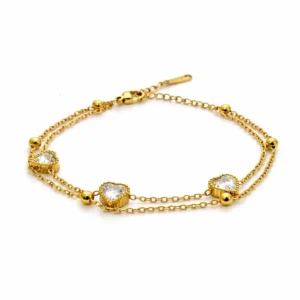 Pulseira banho dourado 3 Corações zircônia