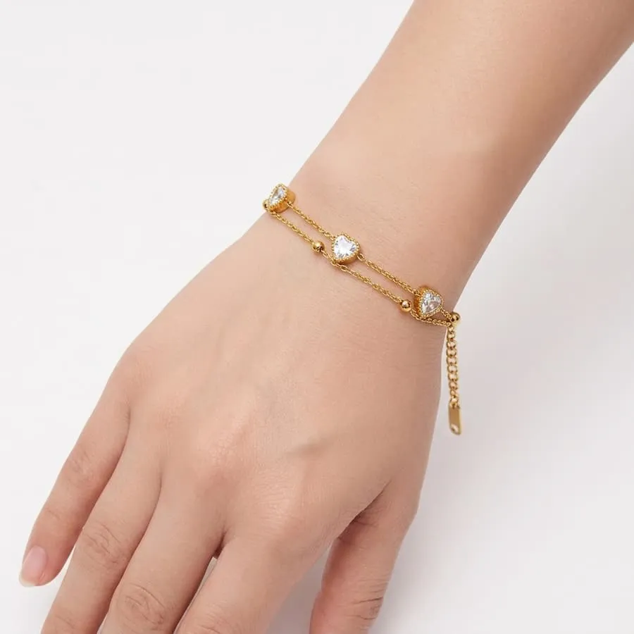 Pulseira banho dourado 3 Corações zircônia - Imagem 2
