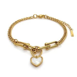 Pulseira banho dourado Elos alongados Coração