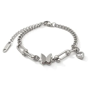 Pulseira Elos alongados Borboleta zircônia